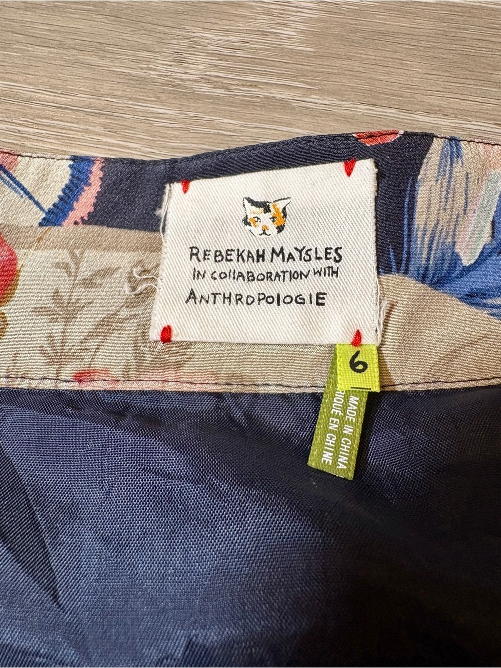 Rebekah Maysles x Anthropologie Whimsical Navy Silk Wrap Skirt Size 6 - Picture 7 of 8